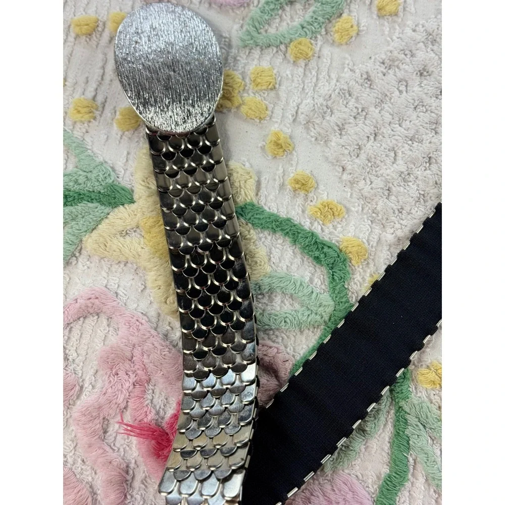 Vintage Silver Scale Stretch Belt Retro Metallic Chainmail Elastic Waist Belt
